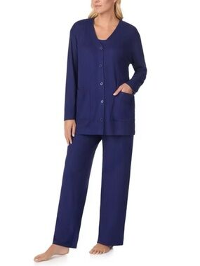 Cuddl Duds Ribbed Button-Front Pajama Set in Navy